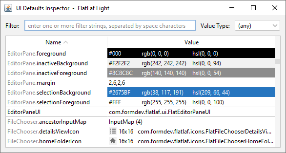UI Defaults Inspector